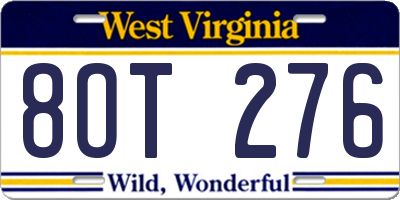 WV license plate 8OT276