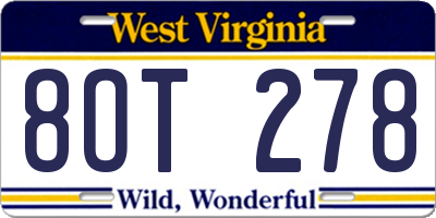 WV license plate 8OT278