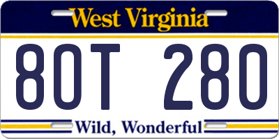 WV license plate 8OT280