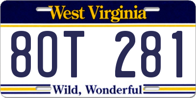 WV license plate 8OT281