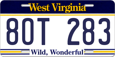 WV license plate 8OT283