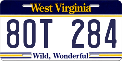 WV license plate 8OT284
