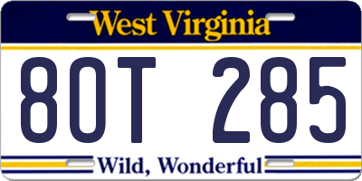 WV license plate 8OT285