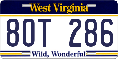 WV license plate 8OT286