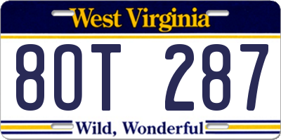 WV license plate 8OT287