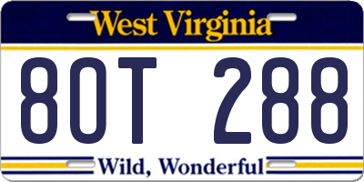 WV license plate 8OT288