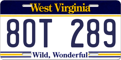 WV license plate 8OT289