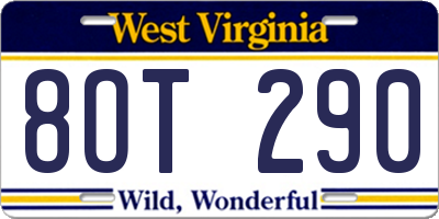 WV license plate 8OT290