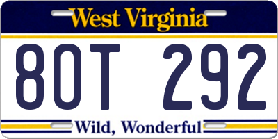 WV license plate 8OT292