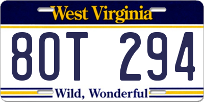 WV license plate 8OT294