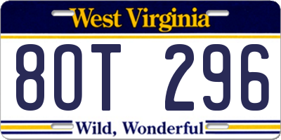 WV license plate 8OT296