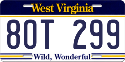 WV license plate 8OT299