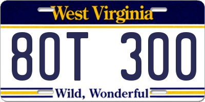 WV license plate 8OT300
