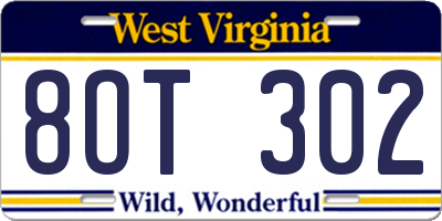 WV license plate 8OT302