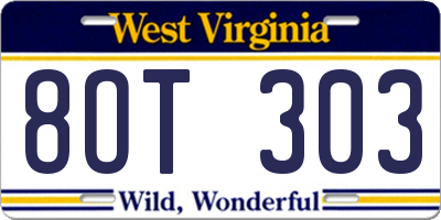 WV license plate 8OT303
