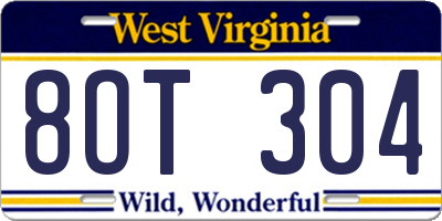 WV license plate 8OT304