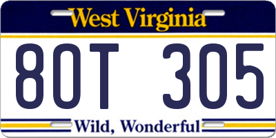 WV license plate 8OT305