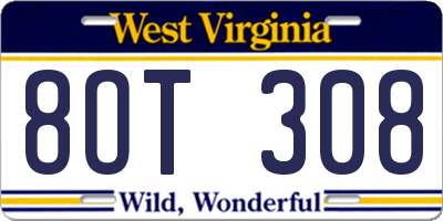 WV license plate 8OT308