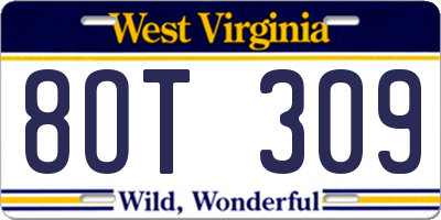 WV license plate 8OT309