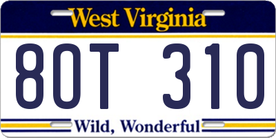 WV license plate 8OT310