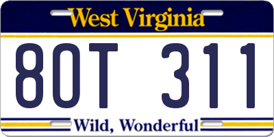 WV license plate 8OT311