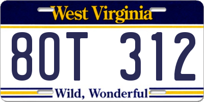 WV license plate 8OT312