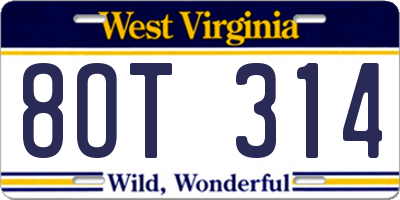WV license plate 8OT314