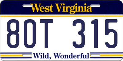 WV license plate 8OT315
