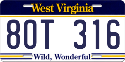 WV license plate 8OT316