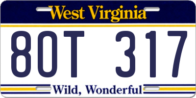 WV license plate 8OT317