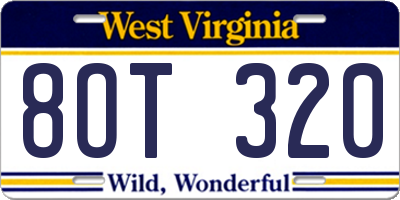 WV license plate 8OT320