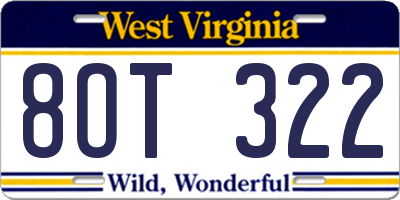 WV license plate 8OT322