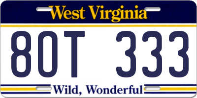 WV license plate 8OT333