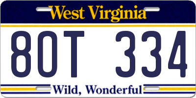 WV license plate 8OT334