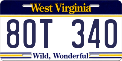 WV license plate 8OT340