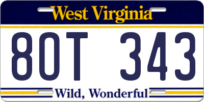 WV license plate 8OT343