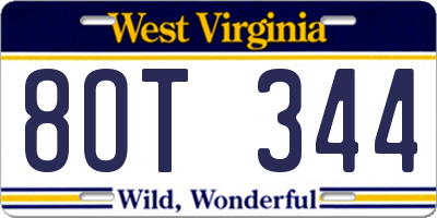 WV license plate 8OT344