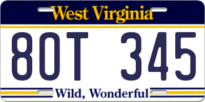 WV license plate 8OT345