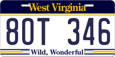 WV license plate 8OT346