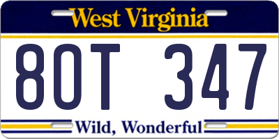 WV license plate 8OT347