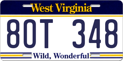 WV license plate 8OT348