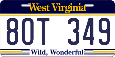 WV license plate 8OT349