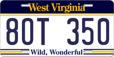 WV license plate 8OT350