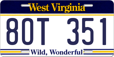 WV license plate 8OT351