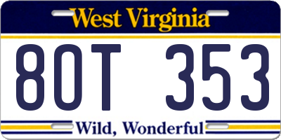 WV license plate 8OT353