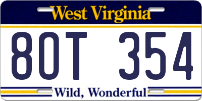 WV license plate 8OT354
