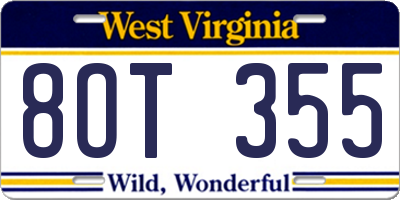 WV license plate 8OT355