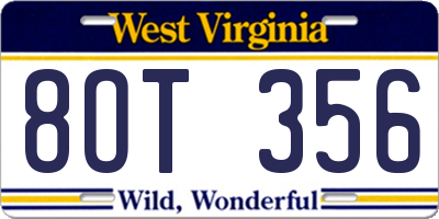 WV license plate 8OT356