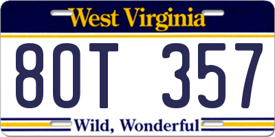 WV license plate 8OT357
