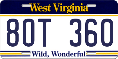 WV license plate 8OT360